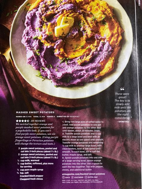 Orange Sweet Potatoes, Purple Potatoes, Purple Sweet Potatoes, Fresh Chives, Orange Recipes, Mashed Sweet Potatoes, Pure Maple Syrup, Roasted Sweet Potatoes, Large Pots