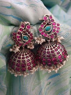 92.5 silver Kemp jhumkas Jewelry Patterns Silver, Kemp Earrings Gold, 92.5 Silver Jewellery Indian, Kundan Jumki, Silver Earrings Indian Jhumka, Kemp Jhumkas, Antique Silver Jewelry Indian, Kemp Earrings, Kemp Jewellery