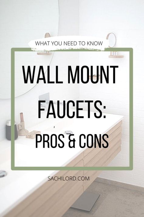 How high do you place your wall mount faucets? How do you prevent splashing? Are they more expensive? I'll share with you the pros and cons of wall-mount faucets and which one we choose for our bathroom remodel! Faucet On Wall Bathroom, Double Vanity Wall Mount Faucet, Wall Mounted Fixtures Bathroom, Faucets From Wall Bathroom, Bathroom Faucets Out Of The Wall, Wall Faucet For Freestanding Tub, Freestanding Tubs With Wall Mount Faucet, Faucet From Wall Bathroom, Wall Mount Bathroom Faucet Master Bath