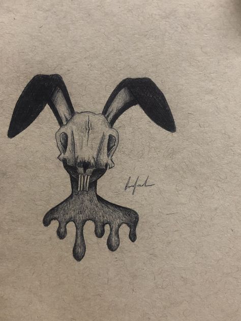 Macabre Drawing Ideas, Creepy Sketch, Bunny Skull Drawing, Creepy Bunny, Evil Bunny Tattoo, Bunny Skull, Scary Bunny Tattoo, Strange Drawings Weird, Weird Drawing Ideas Sketch