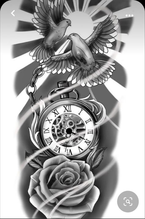 Tattoo Clock, Clock Tattoo Sleeve, Clock And Rose Tattoo, Watch Tattoo Design, Tato Flash, Half Sleeve Tattoos, Half Sleeve Tattoos Drawings, Clock Tattoo Design, Men Tattoos Arm Sleeve