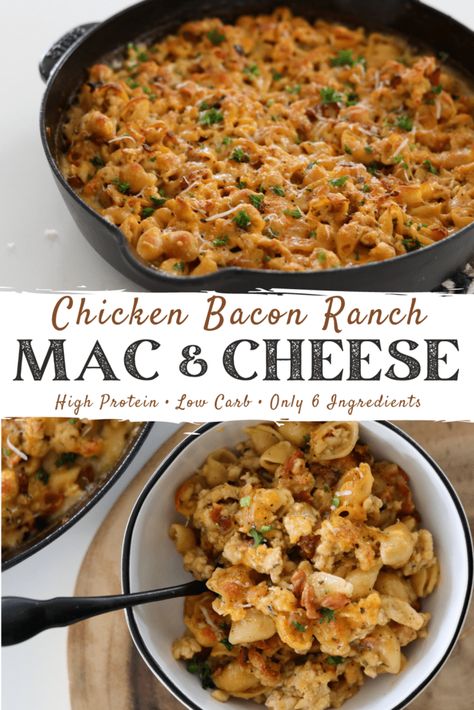 High Protein Chicken Bacon Ranch Mac and Cheese Bacon Ranch Mac And Cheese, High Protein Mac And Cheese, Ranch Mac And Cheese, Protein Mac And Cheese, 40 Grams Of Protein, Mac And Cheese Healthy, High Protein Chicken, High Protein Pasta, Chicken Bacon Ranch Pasta