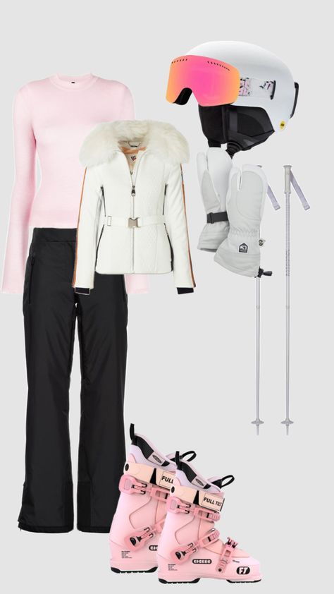 Skiing School Ski Trip Packing List, Skii Outfit Girl, Cute Skiing Outfit, Skii Outfit, Skiing Fits, Cute Ski Outfits For Women, Skiing Aesthetic Outfits, Cute Ski Outfits, Outfit Ski