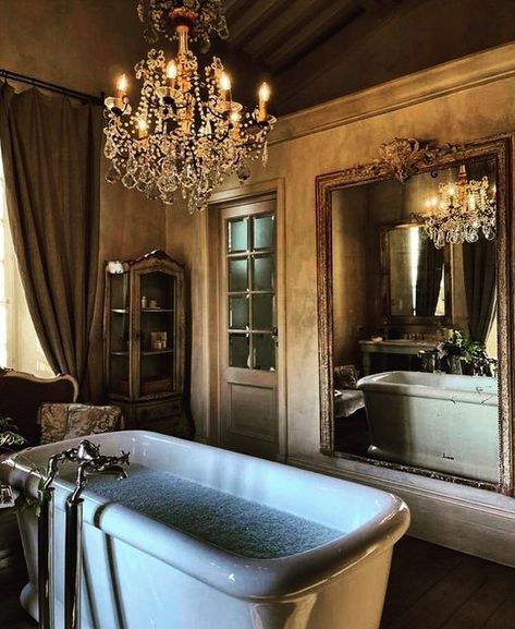 @av_interior_architect on Instagram: "Borgo Santo Pietro, Tuscany, Italy, 13th Century 🇮🇹 #bathroomdesign #chandelier #bath #details #interiorinspo #13thcentury #medieval #bohemian #countrystyle #bathroomrenovation #art #mirrors #architecture #homedecor #rustic #interiorstyling #interiordecorating #sink #romantic #medievaltown #luxury #restored #designhotel #countryside #italy #historicarchitecture #decor #tuscany" French Country Decorating Bathroom, Bathroom Flooring Options, Travertine Bathroom, Best Bathroom Flooring, Tile Bedroom, Country Bathroom Decor, French Country Bathroom, Simple Home Decoration, Rustic Tile