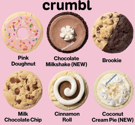 All Crumbl Cookie Flavors List, Crumbl Cookies Of The Week, Crumbl Cookies Flavors, Crumbl Cookie Flavors, Crumble Cookies Recipe, Crumbl Cookies Aesthetic, Crumble Cookie, Crumble Cookies, Crumbl Cookies