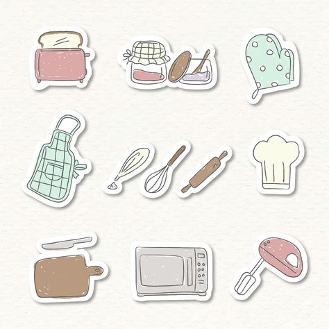 Cute kitchen utensils doodle sticker set vector | free image by rawpixel.com / Nunny Cute Kitchen Utensils, Friends Pfp, Baking Drawing, Journaling Set, Stickers For Journaling, Doodle Sticker, Stickers Kitchen, Food Sticker, Kitchen Stickers