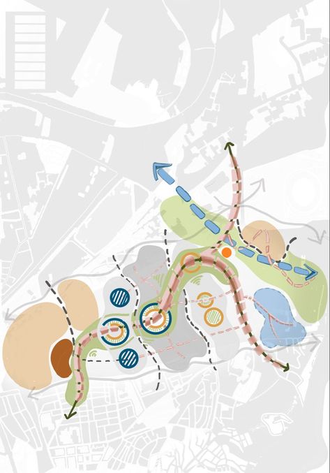 Conceptual Plan Urban Planning Graphics, Concept Plan Landscape, Concept For Landscape Design, Conceptual Diagram Urban Design, Urban Planning Diagram Concept, Urban Concept Architecture, Landscape Design Concept Diagram, Zoning Landscape Architecture Diagram, Site Plan Urban Design