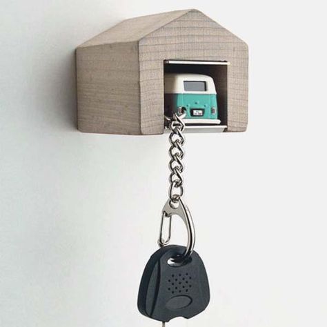 The Mini Garage Car Key Holder Modern Key Holder, Mini Garage, Diy Mail, Key Holder Diy, Mail And Key Holder, Wooden Key Holder, Car Key Holder, Car Key Ring, Mini Storage