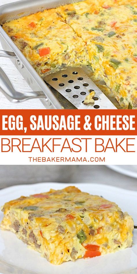 Baker Mama, Sausage Egg Bake, Easy Egg Bake, Breakfast Egg Bake, Bake Breakfast, Casserole Breakfast, Egg Sausage, Baked Eggs Recipe, Cheese Breakfast