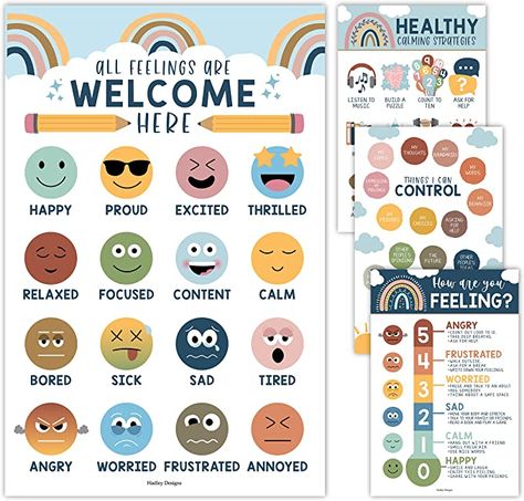 Emotions Chart For Kids, Feelings Chart For Kids, Poster For School, Feelings List, School Counselor Office Decor, Posters For Classroom, Counselors Office Decor, School Counselor Office, Emotions Posters