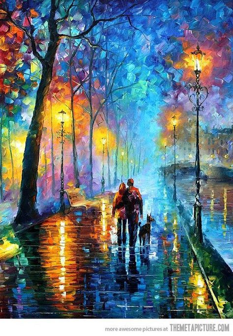 40 Beautiful Oil Paintings Like You have Never Seen Before Leonid Afremov, Beautiful Oil Paintings, Walking In The Rain, Impressionist Art, Amazing Art Painting, Painting Wallpaper, Oil Painting Landscape, Canvas Art Painting, In The Rain