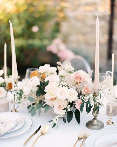 modern fine art wedding table decor blush pink, peach, ivory, candles, flowers Wedding Table Decorations Pink, Blush Pink Wedding Flowers, Pink Table Settings, Blush Decor, Blush Pink Bridesmaid Dresses, Blush Bridal Showers, Blush Bouquet, Blush Wedding Flowers, Blush Bridal