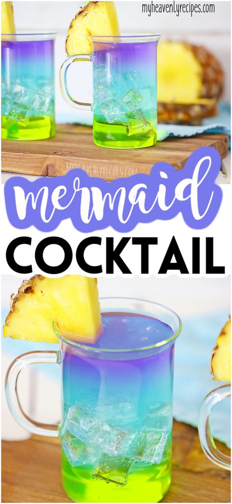 Layered Mermaid Cocktail- delicious alcoholic girly summer drink to make! Blue, purple and green colors for a fun drink. Easy cocktail for girls. Green And Purple Cocktail, Blue And Purple Alcoholic Drinks, Purple And Green Cocktails, Blue And Green Cocktails, Fun Cocktails Girl Night, Lavender Tea Bread Recipe, Scooby Snack Drink, Purple Drinks Alcohol, Lavender Tea Bread