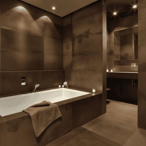 Bathroom Tiles Brown, Gold And Brown Bathroom, Dark Brown Tile Bathroom, Dark Color Bathroom, Black And Brown Bathroom, Brown Bathroom Tile Ideas, Light Brown Bathroom, Brown And White Bathroom, Brown And Beige Bathroom