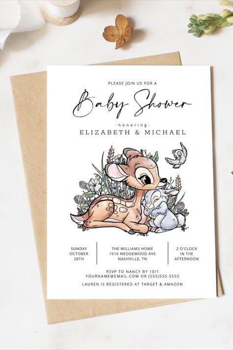 Bambi Woodland Watercolor Baby Shower Invitation
Invite all your family and friends to your Baby Shower with these simple and woodland Bambi Baby Shower invitations. Personalize by adding all your shower details! #babyshower #babyshowersgifts #babyshowercards #babyshowerparty #newborn #disney Bambi Baby, Deer Baby Showers, Woodland Watercolor, Watercolor Baby Shower, Baby Prep, Disney Favorites, Dream Baby, Baby Shower Cards, Neutral Baby Shower