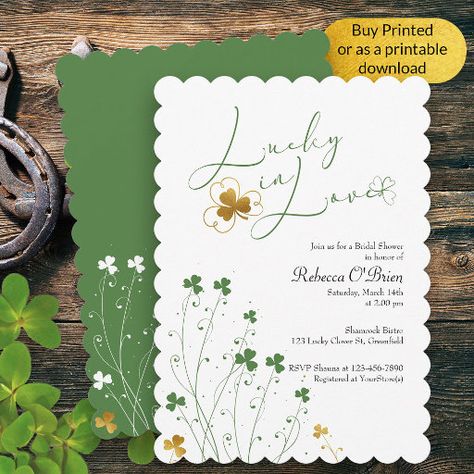 Irish Theme, Spring Bridal Shower, Lucky In Love, Wonderland Wedding, Lucky Clover, Bridal Shower Theme, Invitation Sizes, Bridal Shower Invitation, Bridal Shower Decorations