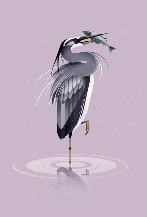 Heron Illustration, Heron Tattoo, Arte Folk, Grey Heron, Spirit Animal Art, Bird Poster, Paper Cut Art, Blue Heron, Bird Illustration