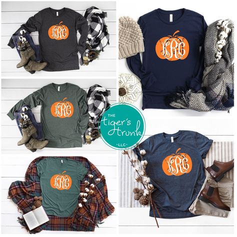 The warm cozy feeling of Fall is right around the corner! *Choose between a unisex fit short-sleeve or long-sleeve shirt, personalized with your monogram. All of our shirts are made with high quality, durable vinyl that has been applied with a professional quality heat press. *Select your Shirt Size and Shirt Color in the Dropdown Menus. In the Personalization Box, tell us your monogram in the order you would like it printed from left to right. *This listing does not include further personalizat Diy Heat Transfer Vinyl, Happy Halloween Cards, Corks Pumpkin, Pumpkin Monogram, Monogram Shirt, Pumpkin Patches, Patches Shirt, Monogram Shirts, Halloween Treat Bags