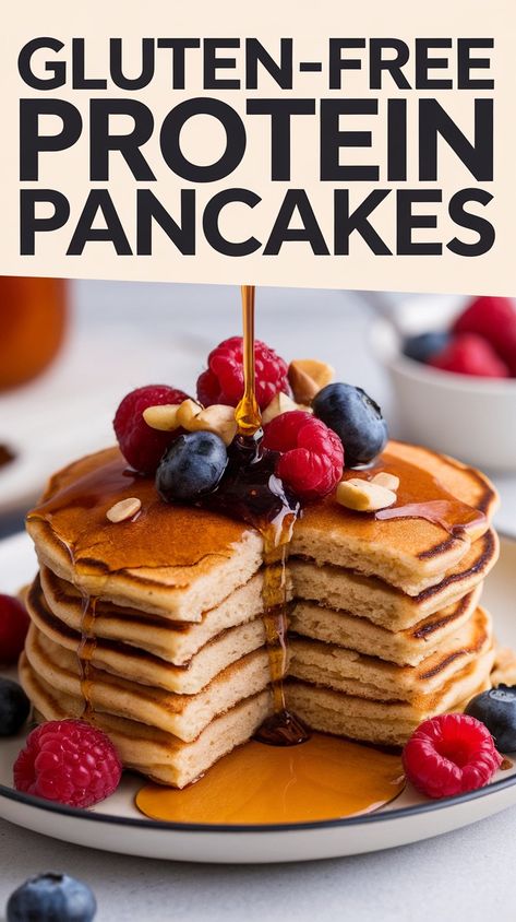 Fuel your mornings with these fluffy and nutrient-rich Gluten-Free Protein Pancakes. Perfect for gluten-free breakfast recipes, they’re an ideal choice for a balanced and energizing meal. Add your favorite toppings for a wholesome start to your day! #HighProtein #GlutenFreeBreakfast #HealthyEating Healthy Gluten Free Pancakes, Pancakes Easy Recipe, Gluten Free Pancakes Easy, Gluten Free Protein Pancakes, Healthy Protein Pancakes, Sugar Free Pancakes, Grain Free Pancakes, Dairy Free Pancakes, Protein Pancake Mix