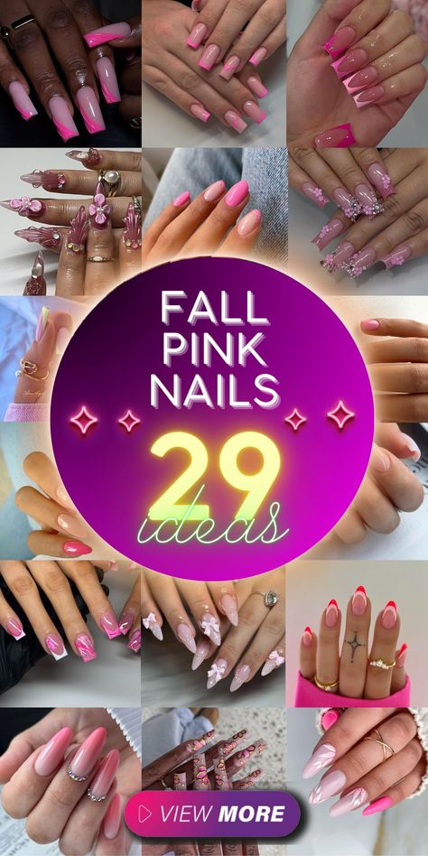 Fall pink nails offer endless possibilities for stylish manicures. Explore a variety of colors and shades, from light to dark, using OPI polish for a flawless finish. Cute designs, glitter accents, and matte options provide plenty of inspo. Acrylic or gel nails in shapes like gel short almond or long stiletto are trendy choices. These nail ideas will make your hands stand out this autumn. Fall Pink Dip Nails, Cute Pink Fall Nails, Pink Fall Nails Short, Pink Fall Nail Ideas, Pink Fall Nails Designs, Nails Inspiration Neutral, Girly Fall Nails, Pink Autumn Nails, Fall Nails Pink