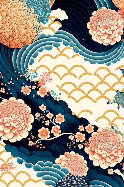 Japanese Elements Design, Korean Pattern Traditional, Nirmana Batik, Asian Design Pattern, Ancient Japan Art, Chinese Art Traditional, Japan Ancient, Background Traditional, Asian Pattern