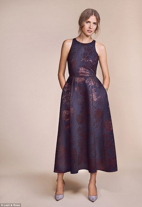 LK BENNETT: Koko jacquard dress, £595, lkbennett.com. Slingback heels, £59, topshop.com... Jaquard Dress Designs, Jacquard Dress Design, Jacquard Fabric Dress, Godmother Dress, Lk Bennett Dress, Blue Costumes, Lk Bennett, Slingback Heels, Jacquard Dress