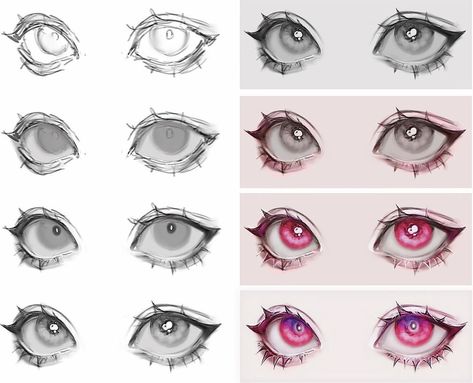 Siren Eye Drawing Reference, Sleepy Anime Eyes, Round Eyes Reference, Monster Eyes Reference, Eye Lashes Drawing, Eyes Digital Art Tutorial, Eye Study Drawing, Squinting Eyes Drawing Reference, Sleepy Face Drawing