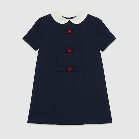 Shop the Children's wool dress with bows in blue at GUCCI.COM. Enjoy Free Shipping and Complimentary Gift Wrapping. Gucci Dresses, Girls Designer Dresses, Gucci Kids, Bow Dress, Childrens Dress, Chanel Fashion, Wool Dress, Cotton Lace, Dress With Bow