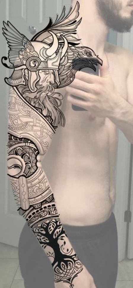 Norse Arm Sleeve Tattoos, Viking Theme Sleeve Tattoo, Celtic Filler Tattoo, Unique Tattoo Designs Sleeve For Men, Celtic Tattoo Sleeve Men, Nordic Full Sleeve Tattoo, Norse Tattoo Sleeve For Men, Viking Sleeve Tattoos For Guys, Celtic Traditional Tattoo