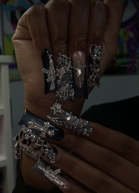 Junk Nails, Curved Nails, Punk Nails, Hard Nails, Girly Acrylic Nails, Exotic Nails, Acrylic Nails Coffin Pink, Nails Only, Long Square Acrylic Nails