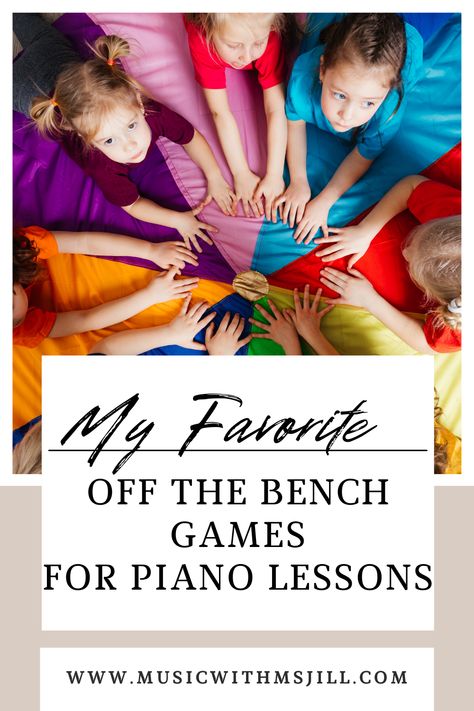 Sometimes my students need a break during piano lessons and need to move around. Off the Bench Games to the rescue! These are some of my favorite off-the-bench piano games for teaching piano key names. Beginner Piano Games, Piano Activities For Preschoolers, Piano Lesson Games, Music Class Games, Preschool Music Lessons, Games For Learning, Group Piano Lessons, Piano Teaching Games, Beginner Piano Lessons