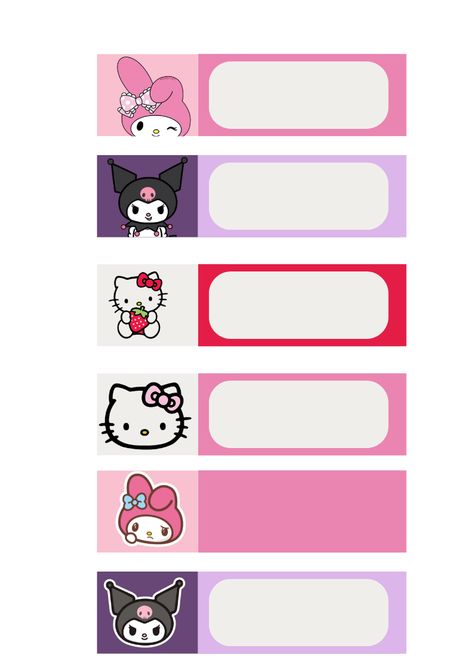 add your name, print and stick on. Hello Kitty Name Label, Name Stickers For School, Notebook Label, School Labels Printables, School Stickers Labels, Labels Printables Free Templates, School Name Labels, Notebook Labels, Memo Pad Design