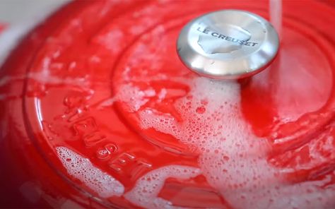 How to Care for and Clean Enameled Cast Iron | Le Creuset® Official Site Cast Iron Casserole Recipes, Cast Iron Care, Copper Chef, Enamel Dutch Oven, Cast Iron Cleaning, Le Creuset Cast Iron, Enamel Cookware, Enameled Cast Iron Cookware, Burnt Food