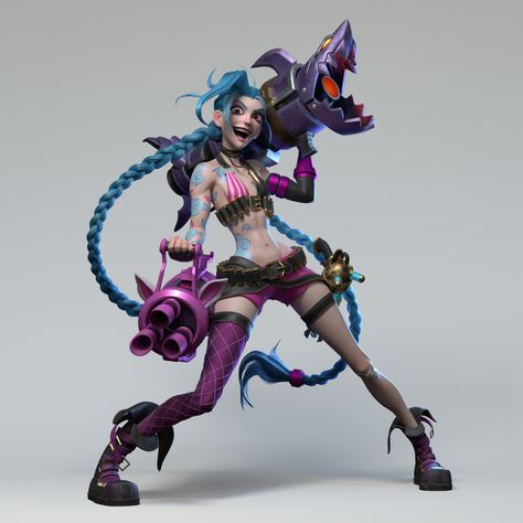 Lol Jinx, Female Artwork, Jinx League Of Legends, League Of Legends Characters, Chinese Art Girl, Cyberpunk Character, Lol League Of Legends, Cool Poses, 3d Modelling