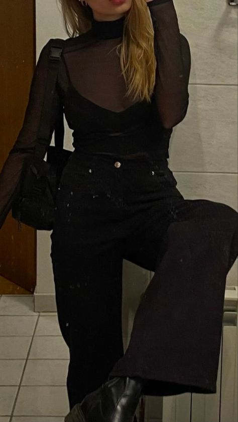 @milasara_ Mesh Black Shirt Outfit, Sheer Tops Aesthetic, Sheer Black Turtleneck Outfit, Black Sheer Top Outfit Classy, Sheer Black Shirt Outfit, Mesh Black Top Outfit, Mesh Top Outfit Classy, Sheer Long Sleeve Top Outfit, Sheer Black Top Outfit