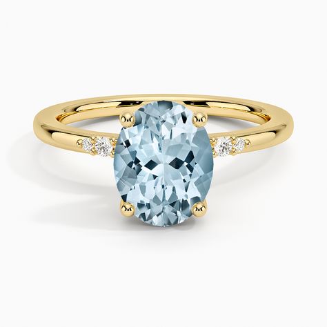 Aquamarine Petite Perfect Fit Diamond Ring in 18K Yellow Gold Three Stone Diamond Rings Engagement, Classic Engagement Ring, Three Stone Diamond Ring, Elegant Engagement Rings, Classic Engagement, Fancy Rings, Aquamarine Engagement Ring, Rose Gold Diamond Ring, Three Stone Diamond