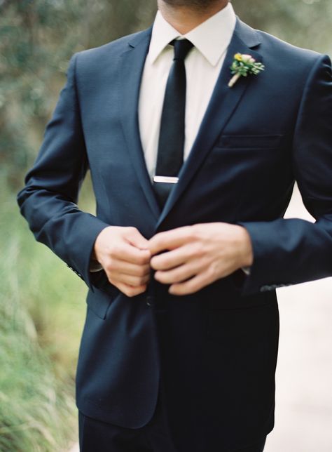 Photography: Michael Radford Dark Navy Suit, Navy Suit Wedding, Groom Suit Grey, Winter Wedding Outfits, Dark Blue Suit, Mens Formal Wear, Groomsmen Suits, Navy Suit, Black Tie Wedding