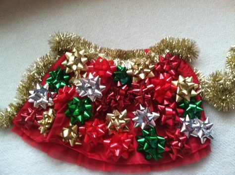 awesome...only if i wore skirts...oh well..still funny Tacky Christmas | Skirt of Bows Holiday Cheermeister, Merry Gifts, Tacky Christmas Party, Relay Ideas, Ugly Sweater Day, Xmas Costumes, Tacky Sweater, Christmas Bows Diy, Tacky Christmas Sweater