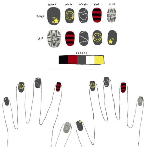 Music Inspired Nail Art, Non Binary Nail Art, Paramore Nails, Album Inspired Nails, Album Cover Nails, Album Nails, Nirvana Nails, Band Nails, Nail Board