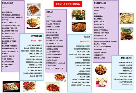 Catering Menu Design, Indian Outdoor Wedding Decor, Indian Wedding Food, Indian Food Menu, Indian Catering, Wedding Food Menu, Hotel Menu, West African Food, Punjabi Food