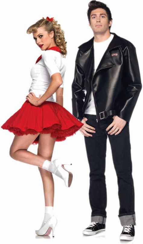 Sandy & Danny; Grease! Sandy And Danny Grease, Danny And Sandy Costumes, Grease Costumes Diy, Grease Couple Costumes, 80s Couple Costume, Rock And Roll Costume, Sandy Grease Costume, Danny And Sandy, Grease Halloween Costumes