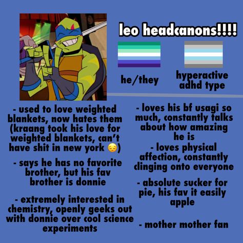 Rottmnt Ao3, Leo Rottmnt Ref Sheet, Leo Hamato Rottmnt, Feral Leo Rottmnt, Leo Rottmnt Headcanons, Rottmnt Leo Reference, Trans Leonardo Tmnt, Leonardo X Usagi, Rottmnt Ships