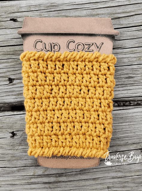 Free Crochet Cup Cozy, Cute Crochet Patterns, Cup Cozy Crochet, Crochet Beret Pattern, Coffee Cozy Pattern, Cup Cozy Crochet Pattern, Cup Cozy Pattern, Reverse Single Crochet, Crochet Coffee Cozy