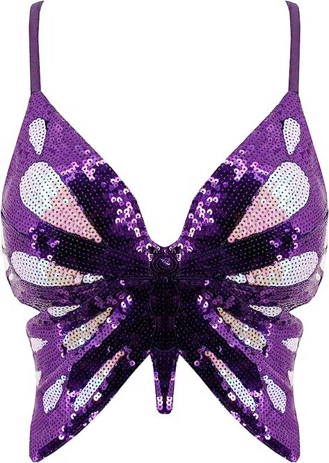 Amazon.com: Mocure Womens Sparkly Butterfly Sequin Crop Tops Sexy Trendy Sleeveless Cute Butterfly Halter Tops Rave Wrap Tube Vest Top for Belly Dance Costume Outfits: Clothing, Shoes & Jewelry Top Mariposa, Low Cut Tank Tops, Butterfly Crop Top, Sequin Butterfly, Sequin Crop Top, Butterfly Top, Belly Dance Costume, Halter Tank Top, Cute Butterfly