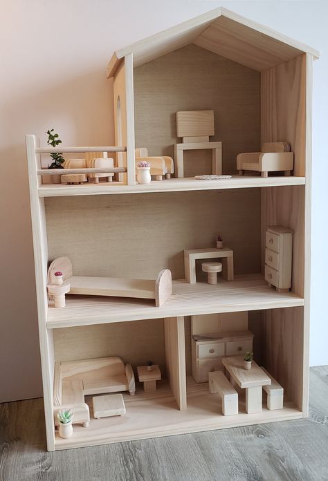 Wooden Doll House, Wooden Dolls House Furniture, House With Balcony, Doll House Plans, Toy House, Wooden Doll, Wooden Dollhouse, 1 6 Scale, Dollhouse Decor