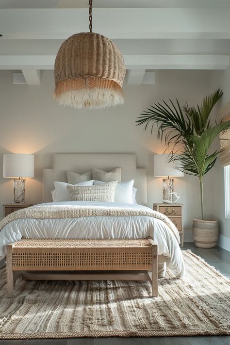 White Beach Bedroom, Costal Bedroom Idea, Luxury Guest Bedroom, Neutral Boho Bedroom, Neutral Coastal Bedroom, Modern Home Trends, Hawaii Apartment, Neutral Guest Bedroom, Coastal Guest Bedroom