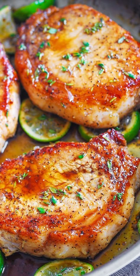 Honey-Lime Pork Chops Turkey Chops Recipe, Pan Cooked Pork Chops, Glazed Pork Chops Recipes, Cooking Boneless Pork Chops, Turkey Chops, Best Pork Chop Recipe, Lime Glaze, Pork Dinners, Pan Fried Pork Chops