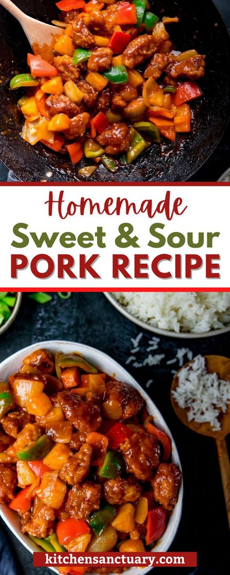 Pork Pieces Recipes, Sweet And Sour Pork Recipe Easy, Sweet Sour Pork Recipe, Recipe Sweet And Sour Sauce, Sweet And Sour Pork Chops, Crunchy Onions, Sweet N Sour Pork Recipe, Sweet Sour Pork, Sweet And Sour Recipes