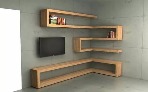 23 Stunningly Corner Shelf Ideas #livingroom #kitchen #bedroom #office #bathroom #decor #rustic #diyprojects #deadspace #floating #deskareas #small #bookshelves #plantstands #fortv #builtin #metal Corner Shelf Ideas, Floating Corner Shelves, Regal Design, In The Room, Corner Shelves, Shelf Design, Diy Shelves, A Tv, Wooden Shelves