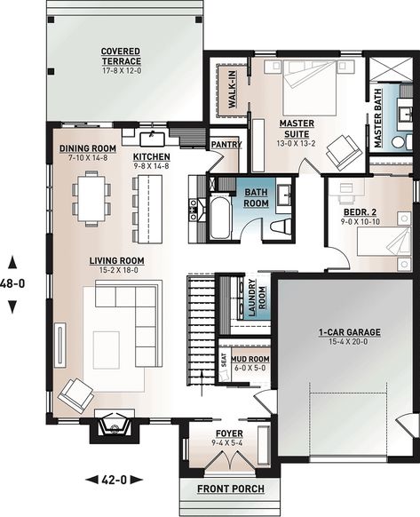 2024 Plan, Rustic Craftsman, Covered Terrace, 1 Car Garage, Craftsman Farmhouse, Garage Floor Plans, Ranch House Plan, Small House Floor Plans, Ranch Style House Plans